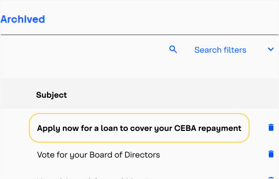 coast capital banking website with apply for ceba repayment loan message highlighted