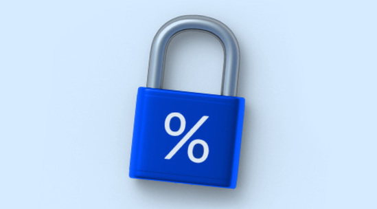 Closed blue padlock with percent sign on the front.