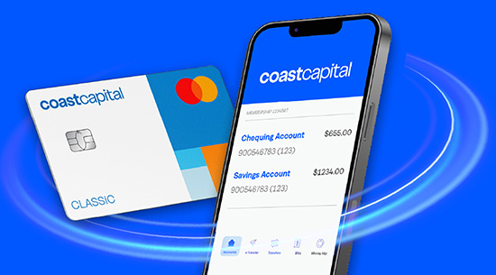 Illustration of mobile device and Coast Capital Mastercard