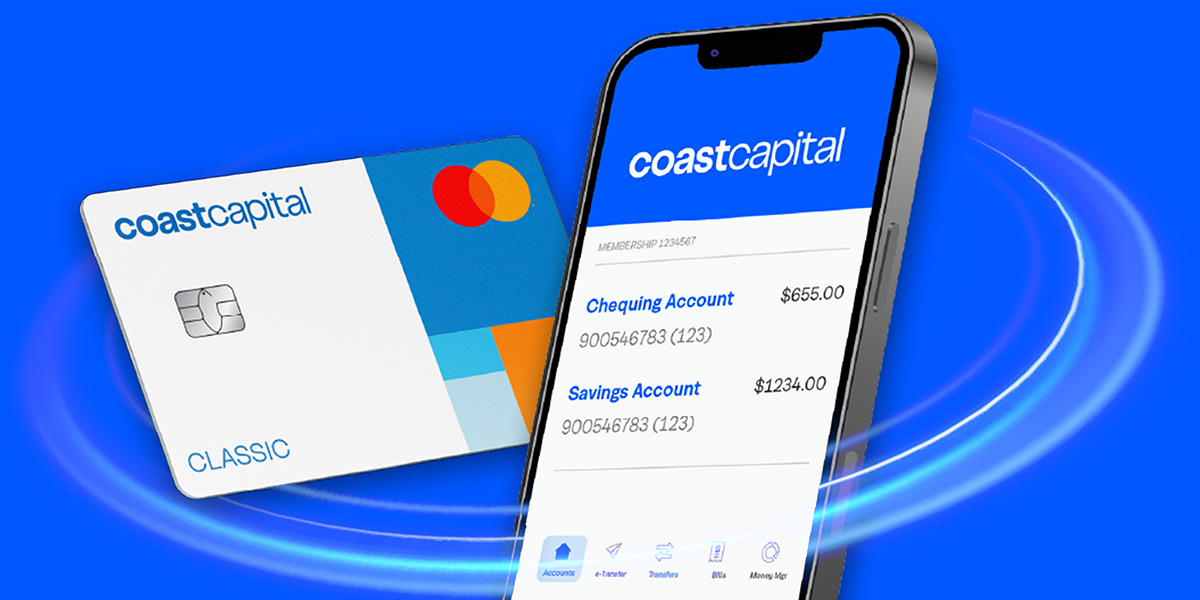 Illustration of mobile device and Coast Capital Mastercard