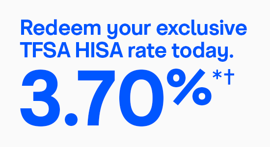 Image composition that reads "Redeem your exclusive TFSA HISA rate today. 3.70%*†"